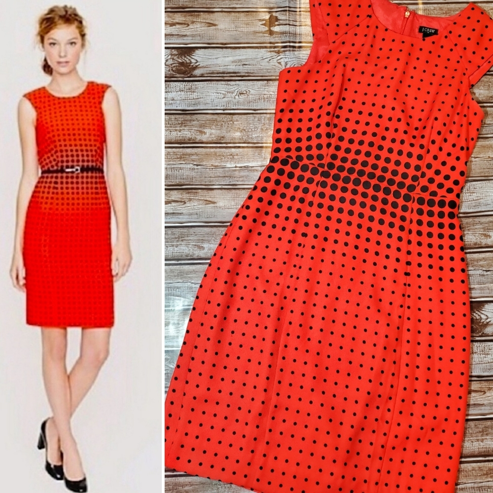 J Crew Red Optic Dot Dress 0 EUC